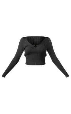PrettyLittleThing Knitted Tops*Rib Knit O Ring Long Sleeve Top