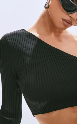 PrettyLittleThing Knitted Tops*Rib Knit One Shoulder Halterneck Top