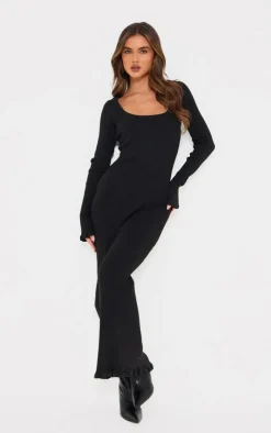 PrettyLittleThing Christmas Shop*Rib Knit Piquet Hem Maxi Dress
