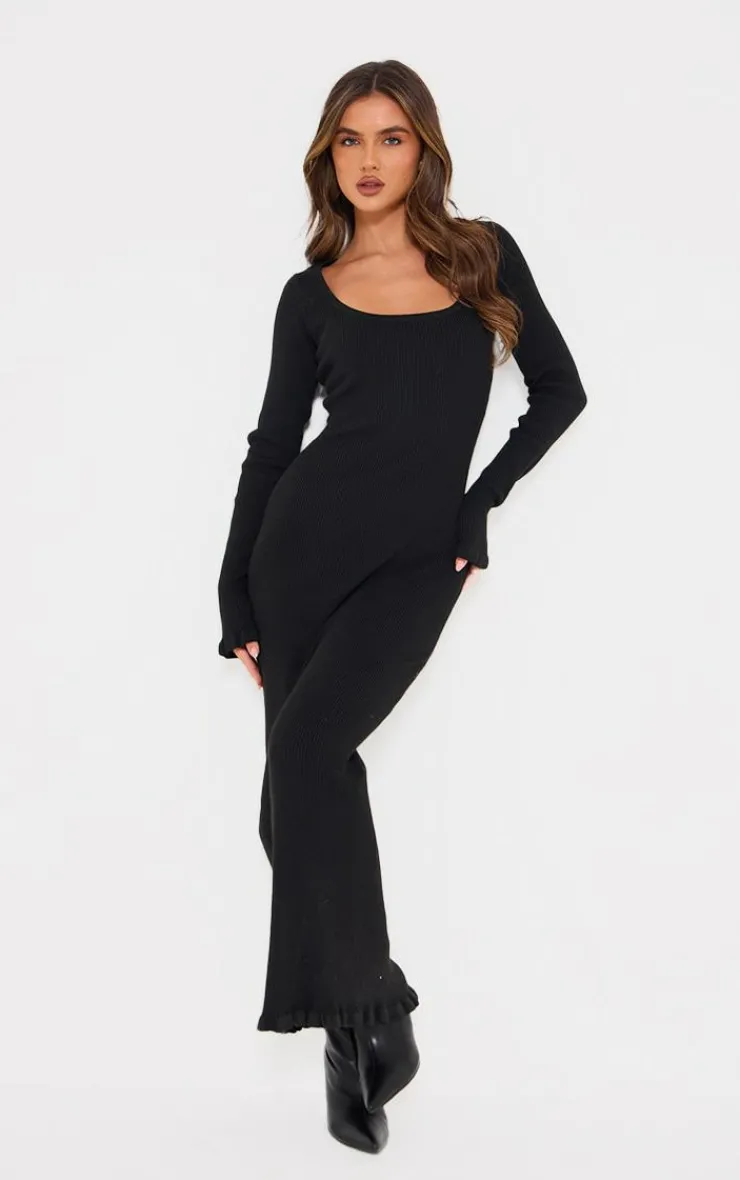 PrettyLittleThing Christmas Shop*Rib Knit Piquet Hem Maxi Dress
