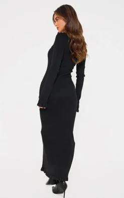 PrettyLittleThing Christmas Shop*Rib Knit Piquet Hem Maxi Dress