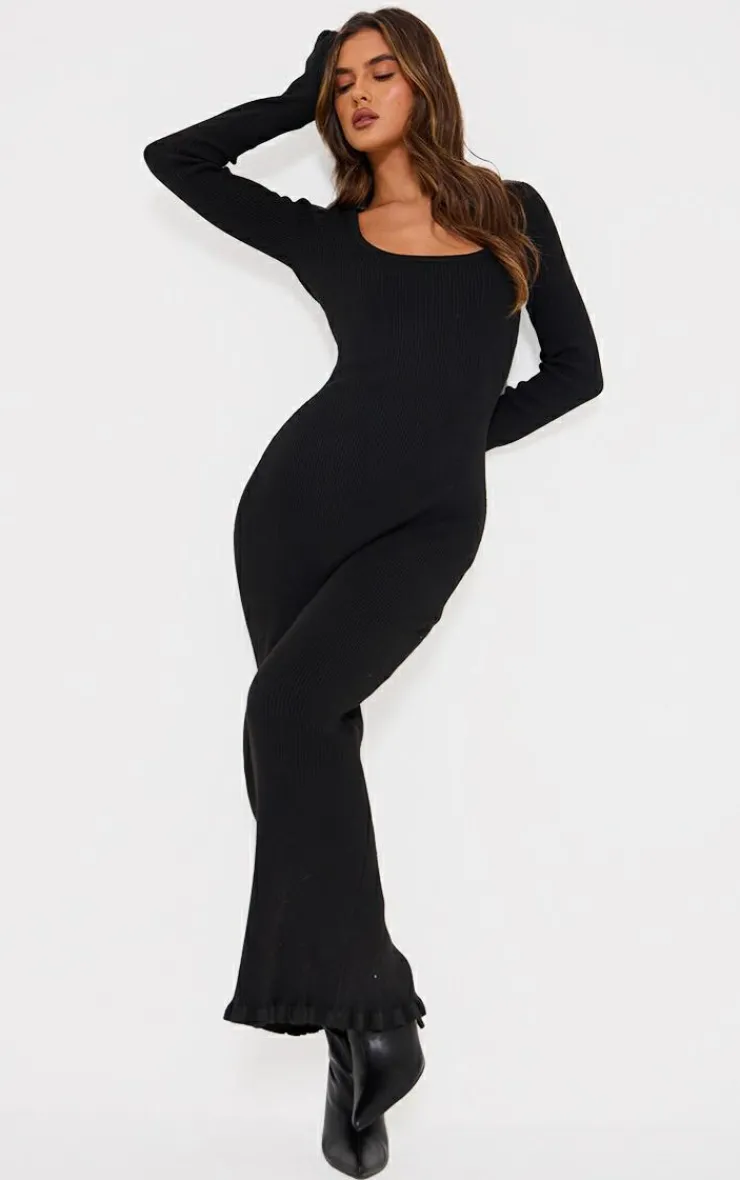 PrettyLittleThing Christmas Shop*Rib Knit Piquet Hem Maxi Dress