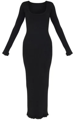 PrettyLittleThing Christmas Shop*Rib Knit Piquet Hem Maxi Dress