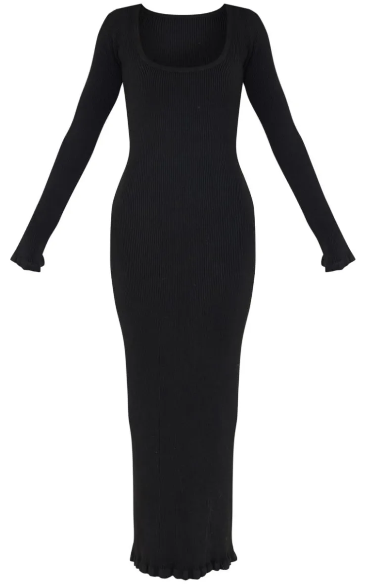 PrettyLittleThing Christmas Shop*Rib Knit Piquet Hem Maxi Dress