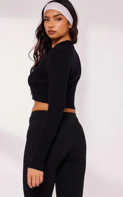 PrettyLittleThing Knitted Tops*Rib Knit Zip Up Cropped Top