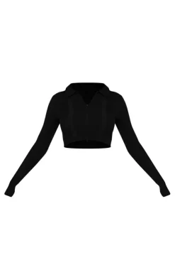 PrettyLittleThing Knitted Tops*Rib Knit Zip Up Cropped Top