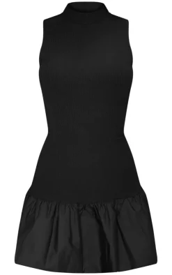 Rib Puff Ball Hem Bodycon Dress-PrettyLittleThing Clearance