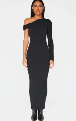 Ribbed Asymmetric Maxi Dress-PrettyLittleThing Discount