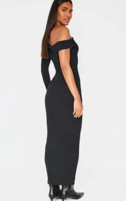 Ribbed Asymmetric Maxi Dress-PrettyLittleThing Discount