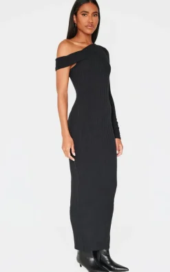 Ribbed Asymmetric Maxi Dress-PrettyLittleThing Discount