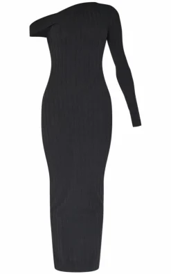 Ribbed Asymmetric Maxi Dress-PrettyLittleThing Discount