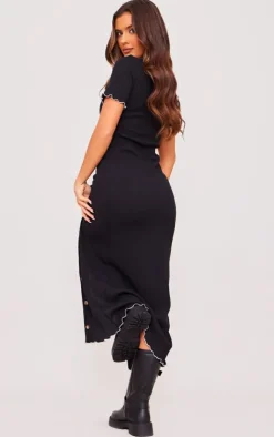 Ribbed Contrast Lettuce Hem Maxi Dress-PrettyLittleThing Best