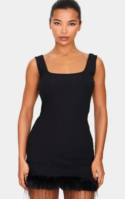 Ribbed Feather Hem Bodycon Dress-PrettyLittleThing Discount