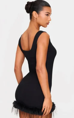 Ribbed Feather Hem Bodycon Dress-PrettyLittleThing Discount