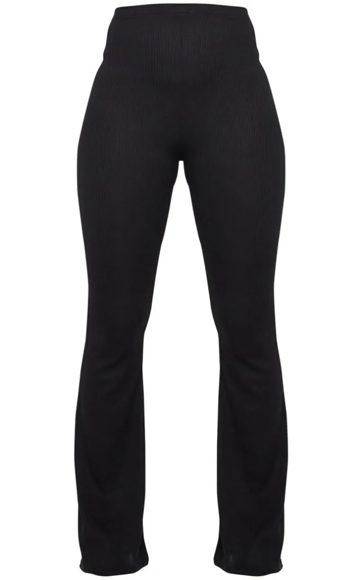 Black Ribbed Flared Pants