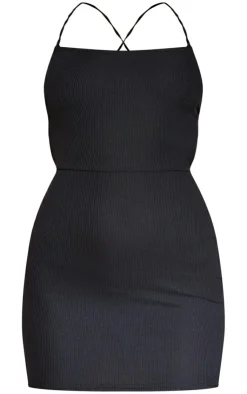 Ribbed Lace Up Back Bodycon Dress-PrettyLittleThing Clearance