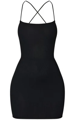 Ribbed Lace Up Back Bodycon Dress-PrettyLittleThing Clearance