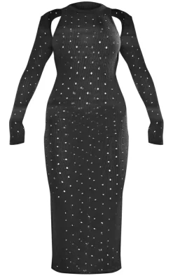 Ribbed Long Sleeve Cut Out Midi Dress-PrettyLittleThing Sale