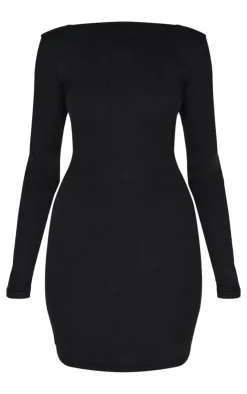 Ribbed Low Back Long Sleeve Bodycon Dress-PrettyLittleThing Online