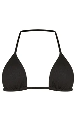 Black Ribbed Padded Triangle Bikini Top