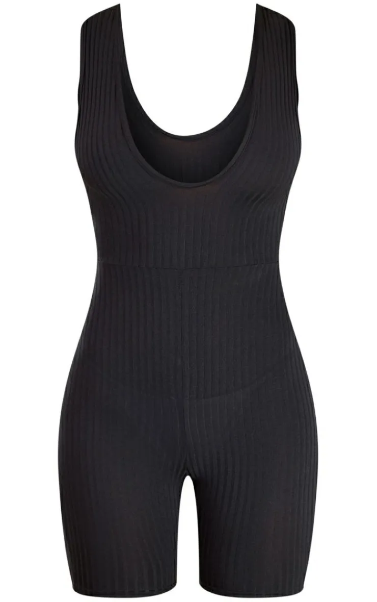 PrettyLittleThing Unitards*Ribbed Plunge Sleeveless Unitard