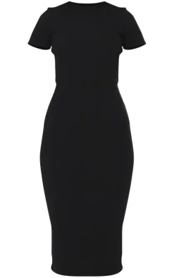 Ribbed Short Sleeve Crew Neck Midi Dress-PrettyLittleThing New