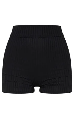 Black Ribbed Shorts