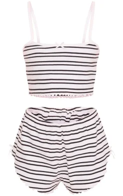 PrettyLittleThing Christmas Shop*Ribbed Stripe Lettuce Hem Cami And Short Pj Set