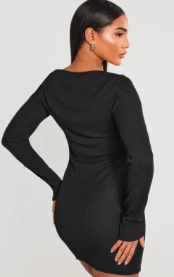 Ribbed Underbust Detail Long Sleeve Bodycon Dress-PrettyLittleThing