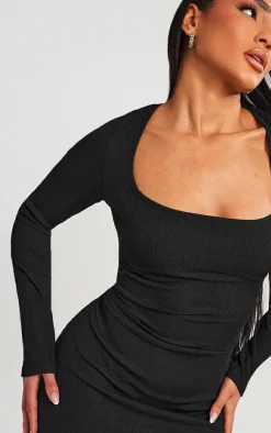 Ribbed Underbust Detail Long Sleeve Bodycon Dress-PrettyLittleThing