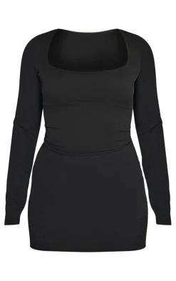 Ribbed Underbust Detail Long Sleeve Bodycon Dress-PrettyLittleThing