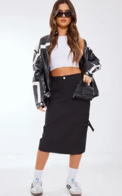 Black Ripstop Cargo Midi Skirt