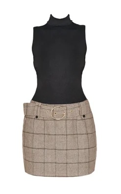 Roll Neck Ribbed Twill Contrast Bodycon Dress-PrettyLittleThing Best