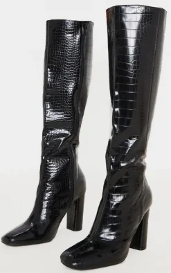 PrettyLittleThing High Heels*Round Block Heel Knee High Boots