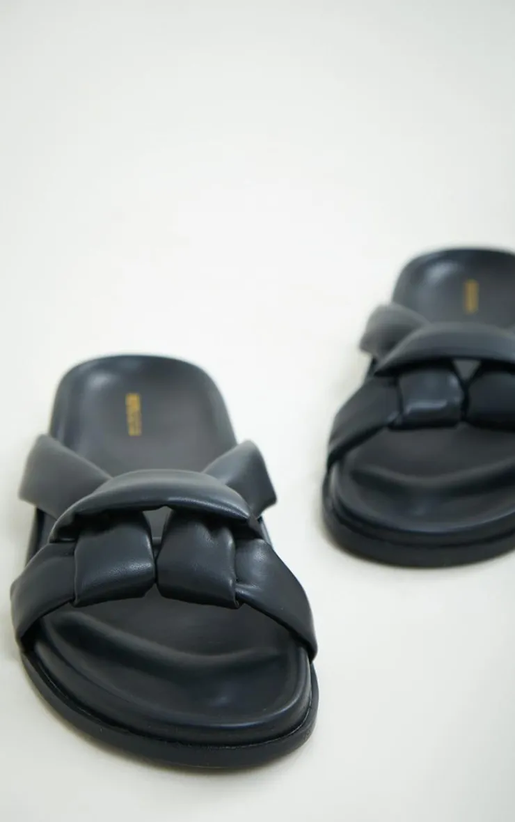 PrettyLittleThing Slides*Round Faux Leather Chunky Center Knot Slides