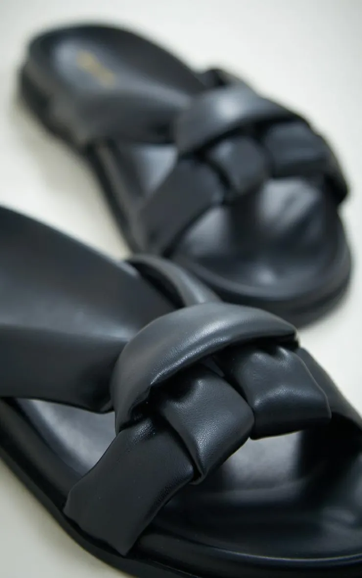 PrettyLittleThing Slides*Round Faux Leather Chunky Center Knot Slides