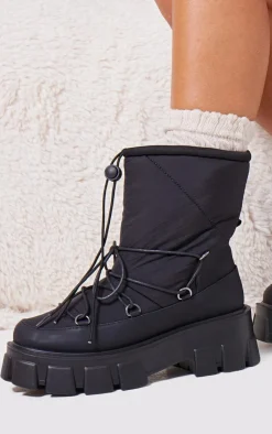 PrettyLittleThing Platforms*Round Toe Quilted Lace Up Chunky Platform Snow Boots