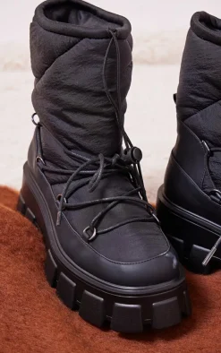 PrettyLittleThing Platforms*Round Toe Quilted Lace Up Chunky Platform Snow Boots