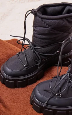 PrettyLittleThing Platforms*Round Toe Quilted Lace Up Chunky Platform Snow Boots