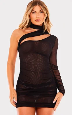 Ruched Asymmetric Bodycon Dress-PrettyLittleThing Outlet