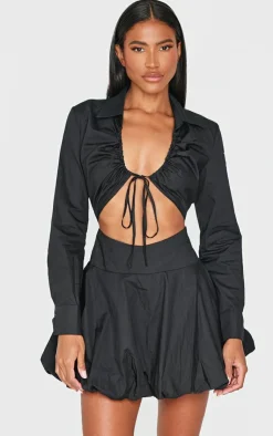 Ruched Cut Out Detail Puffball Dress-PrettyLittleThing Online