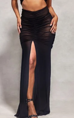 Best PrettyLittleThing Ruched Front Maxi Skirt Black
