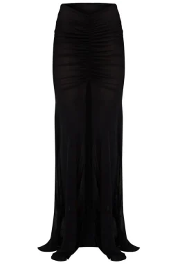 Best PrettyLittleThing Ruched Front Maxi Skirt Black