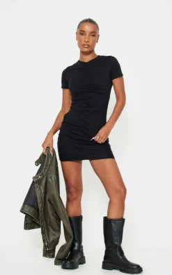 Ruched Front T Shirt Dress-PrettyLittleThing New