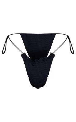 Black Ruched Shirred Tie Side Bikini Bottoms