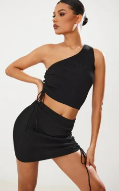 Best PrettyLittleThing Ruched Side Knit Mini Skirt Black