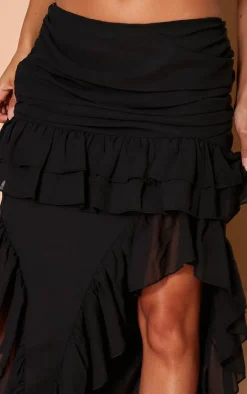 PrettyLittleThing Ruffle Detail Maxi Skirt Black