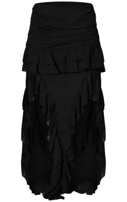 PrettyLittleThing Ruffle Detail Maxi Skirt Black