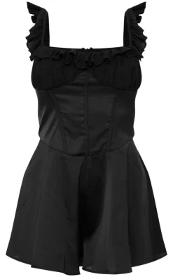 Ruffle Sleeve Satin Floaty Romper-PrettyLittleThing Best