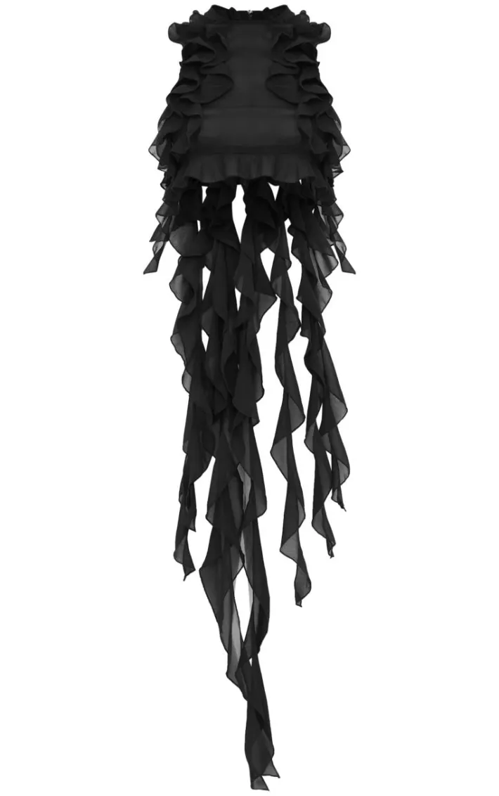Black Ruffle Train Crop Top
